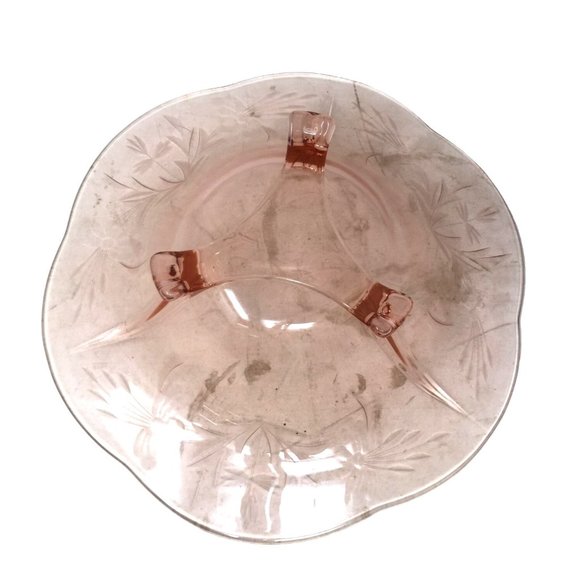 Beautiful Rose Carnival Glass Dish with Very Wide Scalloped Edge Rim -  Embossed - Picture 5 of 9